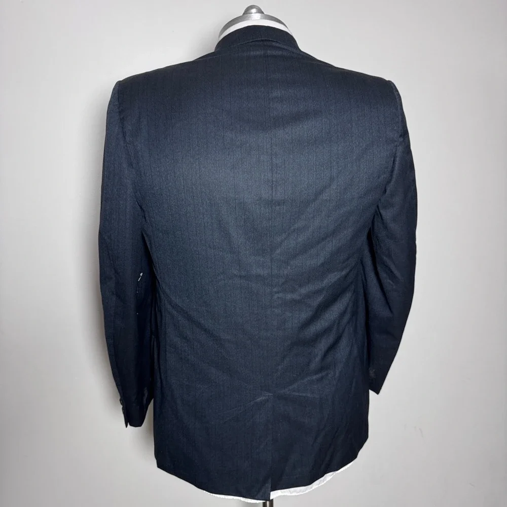 1970s Fashion Park Blazer Jacket Mens 44R Blue Sharkskin Vintage USA Made